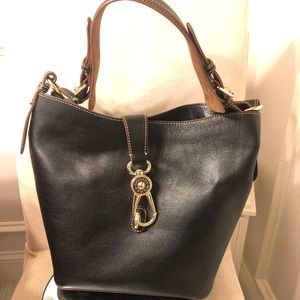Dooney & Bourke Black Leather Logo Lock Hobo